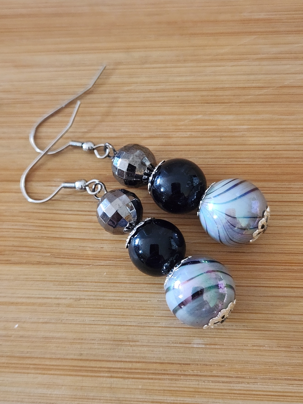 Hand Crafted Black and Iridescent Glass Drop Earrings